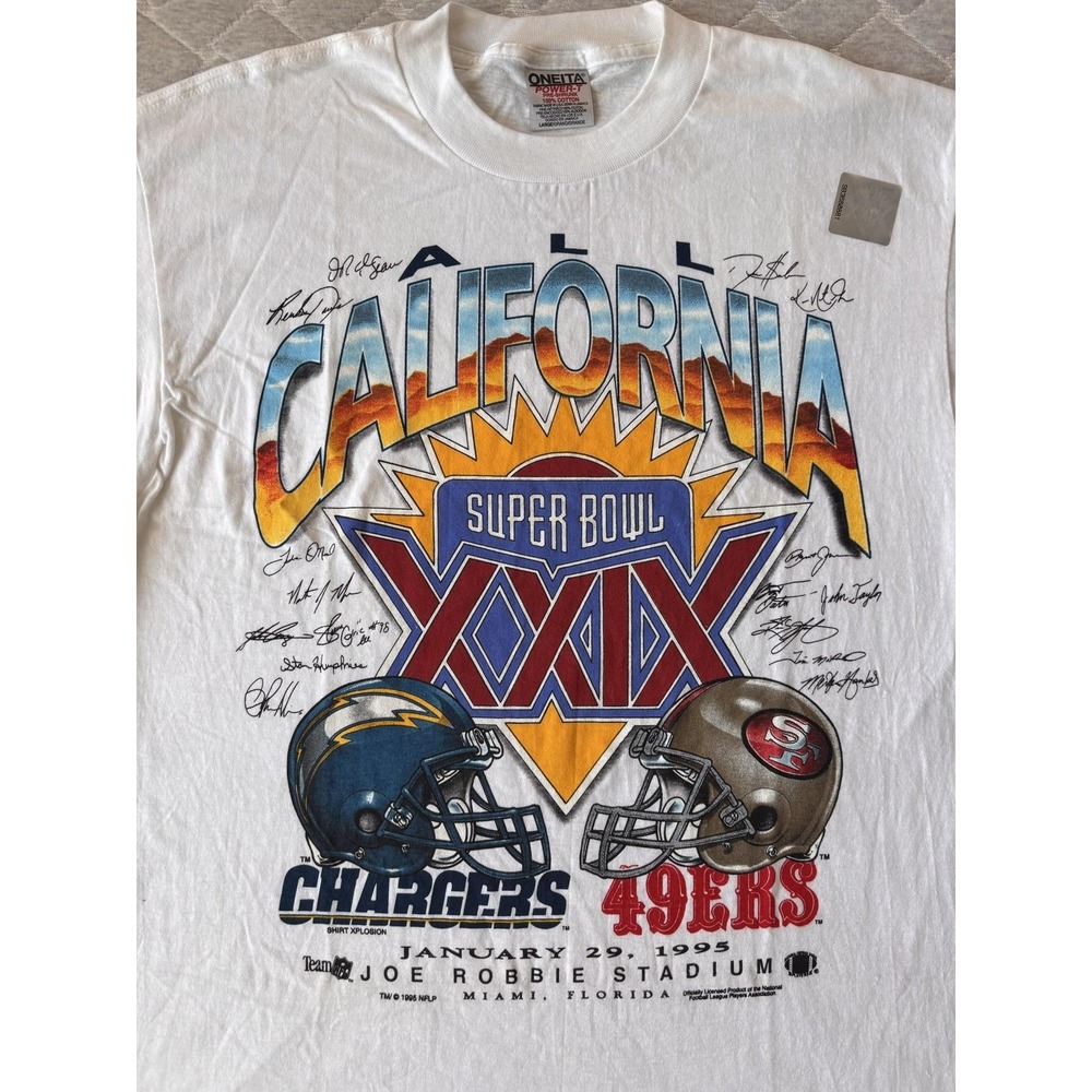 Vintage Super Bowl XXIX 1995 Shirt Chargers 49ers Mens Large NFL Football Single